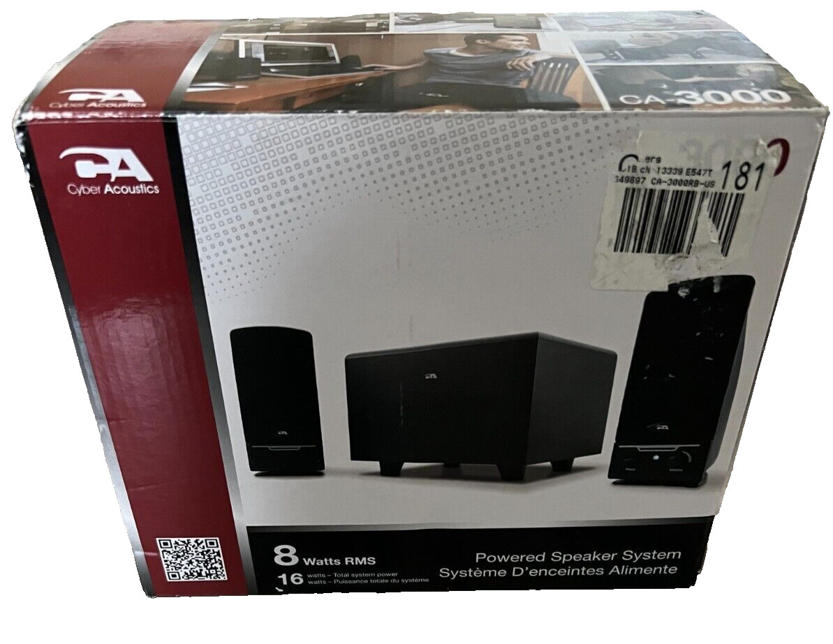 CYBER ACOUSTICS CA-3000 POWERED SPEAKER System 16 Watts EUC