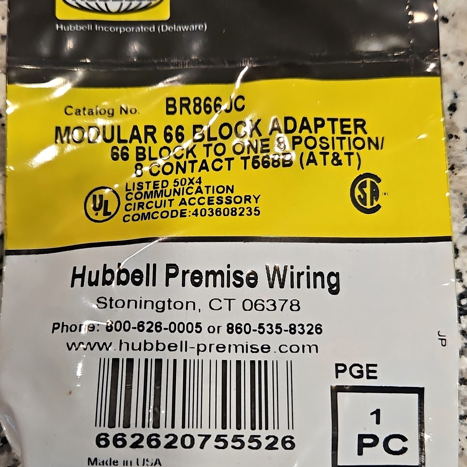Hubbell Premise Wiring BR866JC 66 Block to RJ45 Adapter T568B 8C. Bundle of 10.