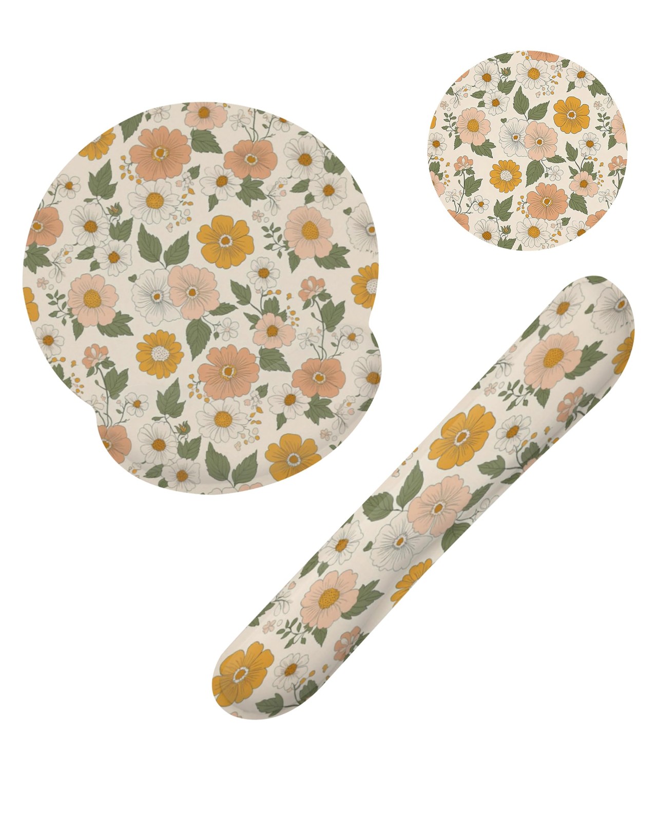 Retro Boho Groovy Flower Mouse Pad with Wrist Rest and Keyboard Wrist Rest Se...