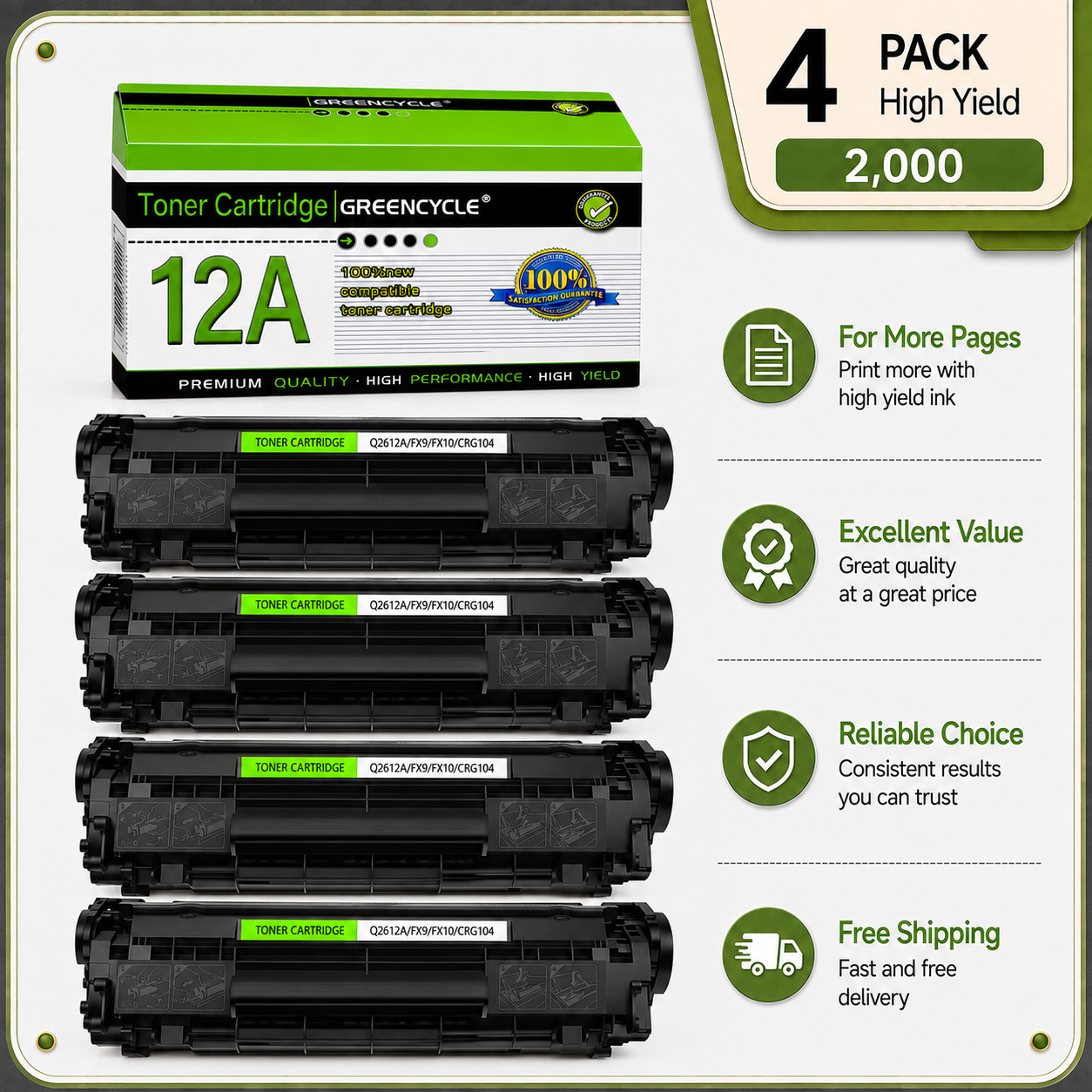 4 PCS Q2612A For HP 12A Toner Cartridge LaserJet 1020 1018 1010 1012 3050 3020