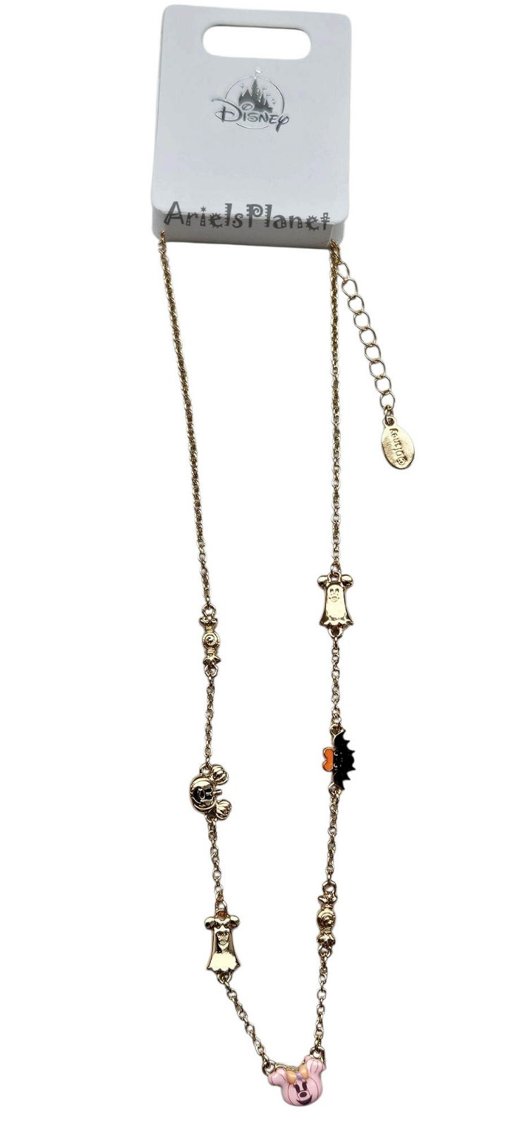 2026 Disney Parks Mickey & Minnie Mouse Halloween Boo Ghost Goldtone Necklace