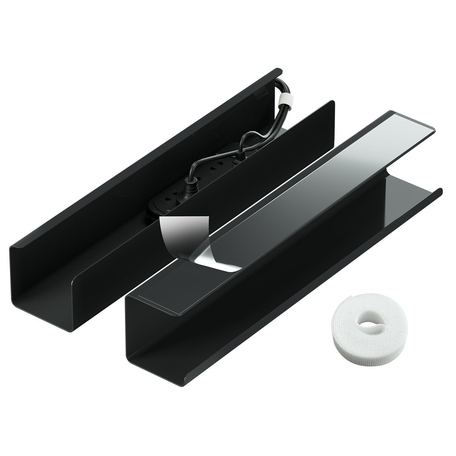 2-Pack No-Screw Self-Adhesive Under-Desk Cable Organizer Tray Black