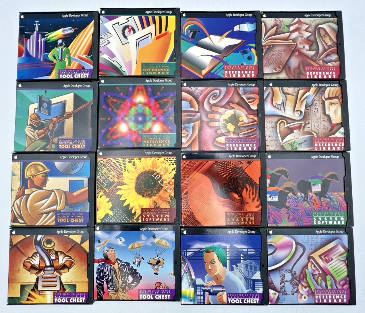 (16) 1994-95 APPLE DEVELOPER CD'S REFERENCE LIBRARY, SYSTEM SOFTWARE, TOOL CHEST