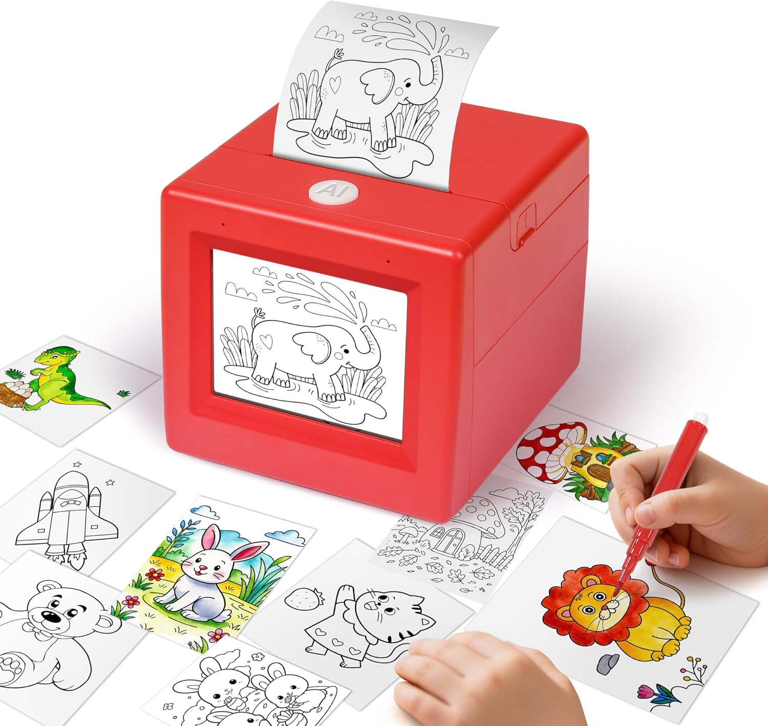 Smart AI Voice Sticker Maker Machine for Kids, Red | Thermal Sticker Printer