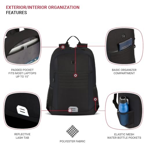 SWISSGEAR INTRO LAPTOP BACKPACK, 17.5"X12"X6" - BLACK