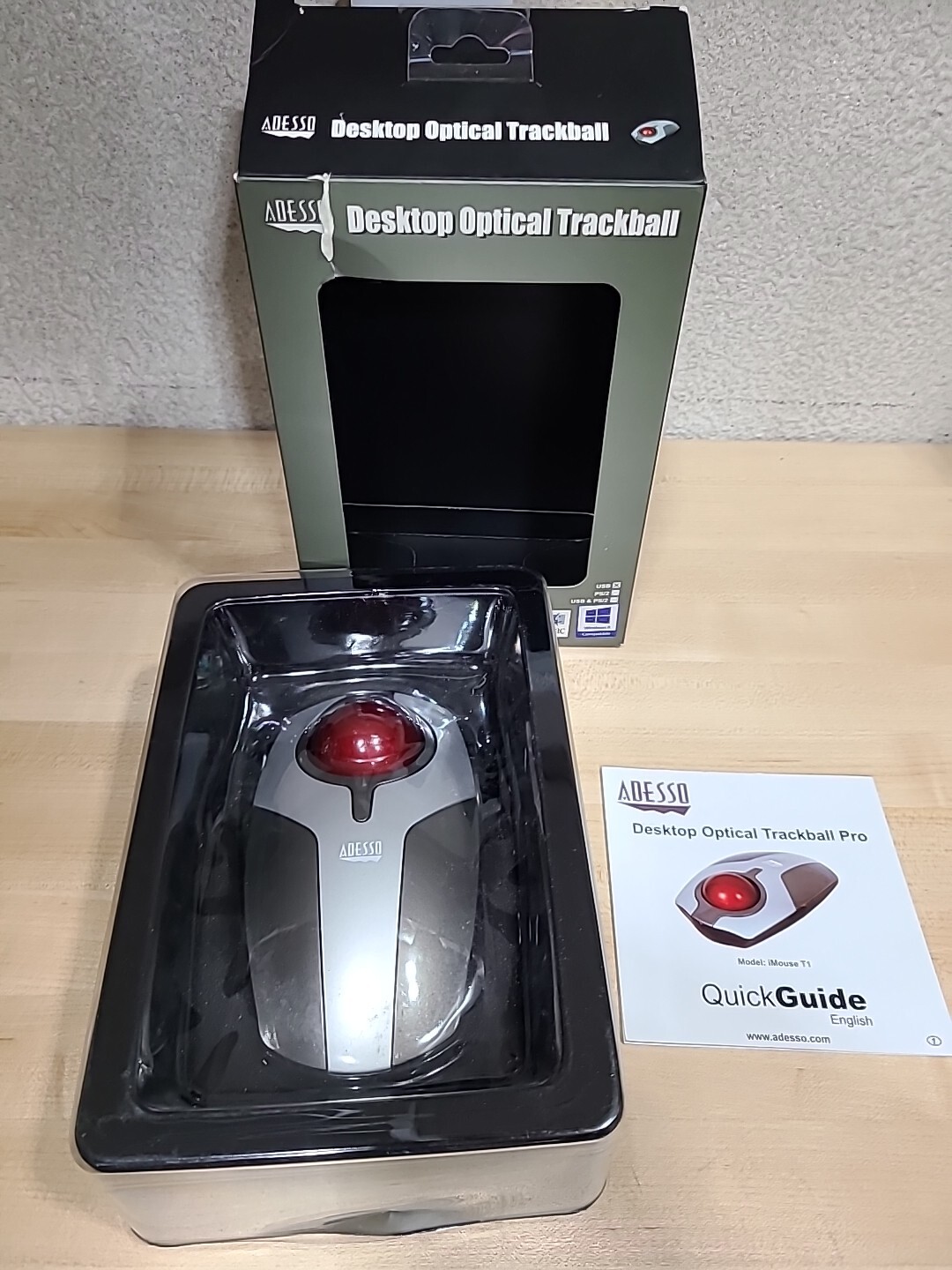 iMouse T1 Desktop Optical Trackball ADESSO Mouse USB Mac Windows Open Box Gaming