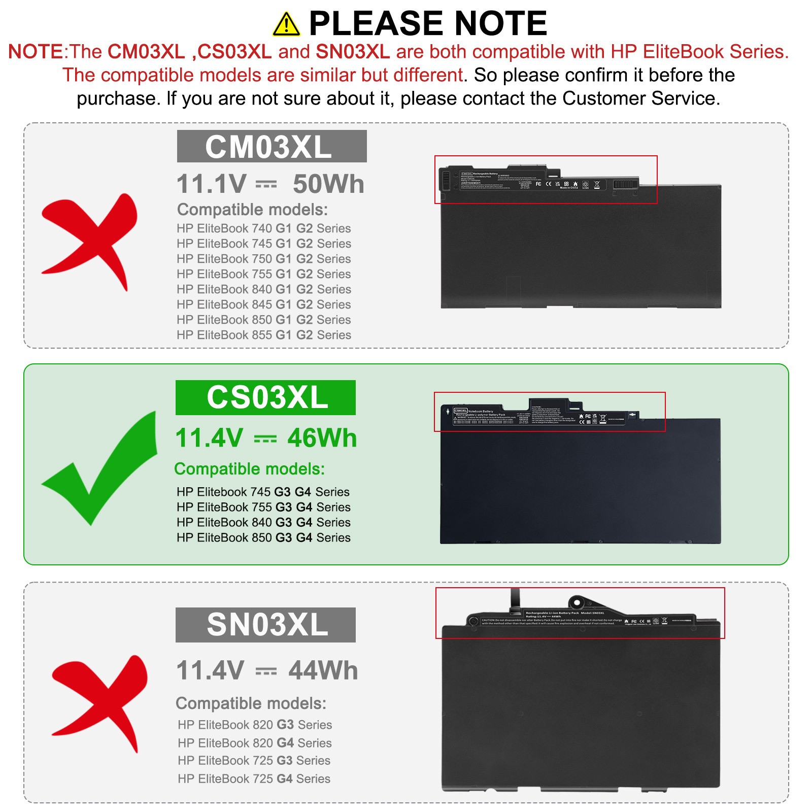LOT 1-100PC CS03XL Battery For HP Elitebook 745 840 G3 G4 854108-850 800513-001