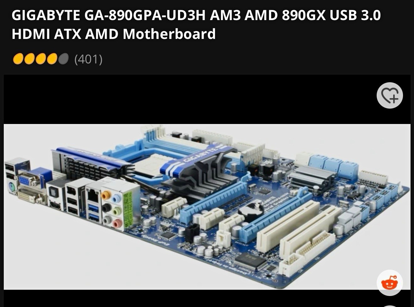 GIGABYTE GA-890GPA-UD3H ATX Socket AM3 DDR3 Motherboard USB 3.0 HDMI