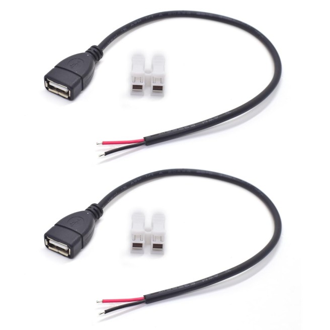 ELNONE 2PCS 0.3M/1FT USB 2.0 Female Pigtail 2 Wire 20AWG USB DC Pigtail DIY Powe