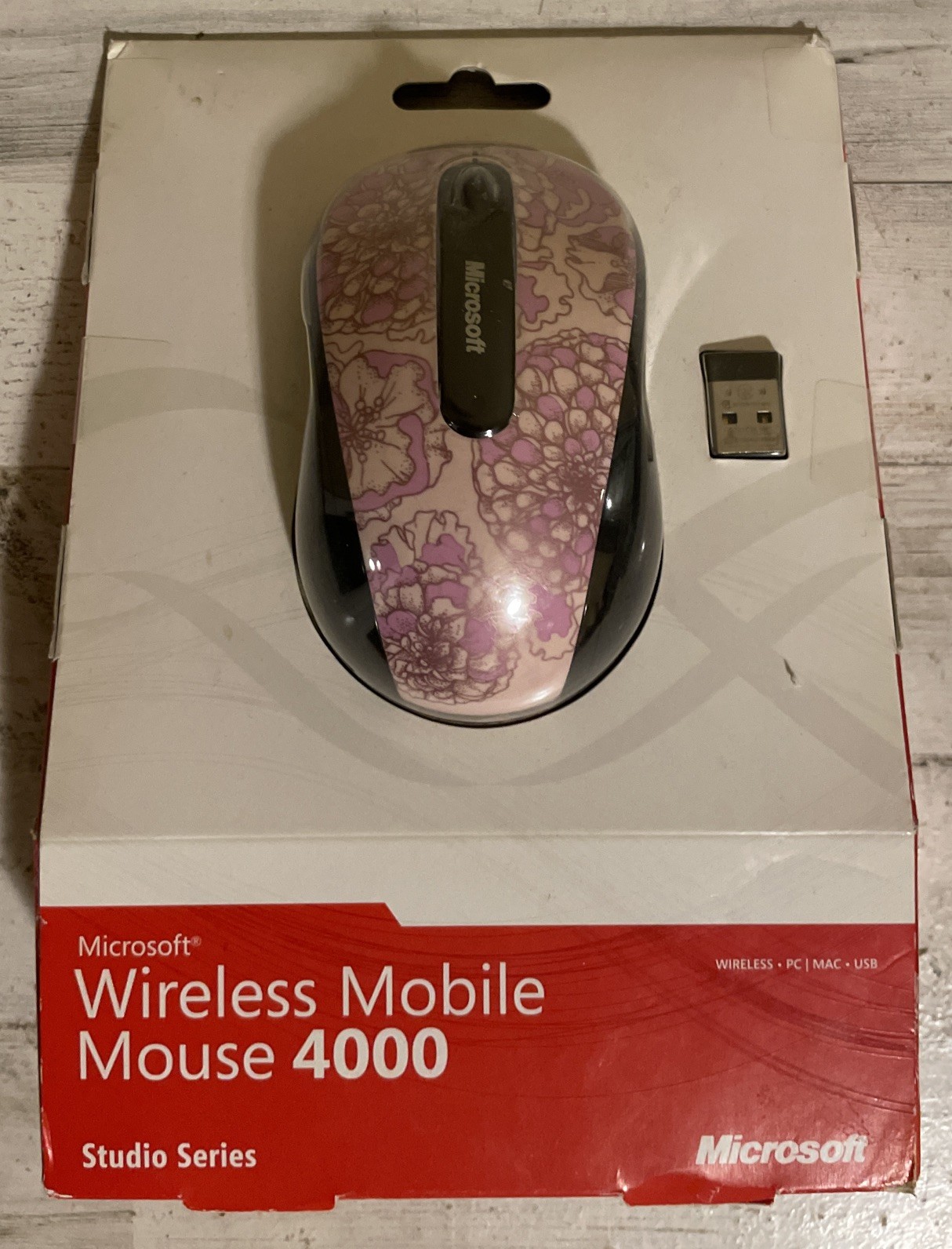 New Microsoft Wireless Mobile Mouse 4000 Pink Flowers