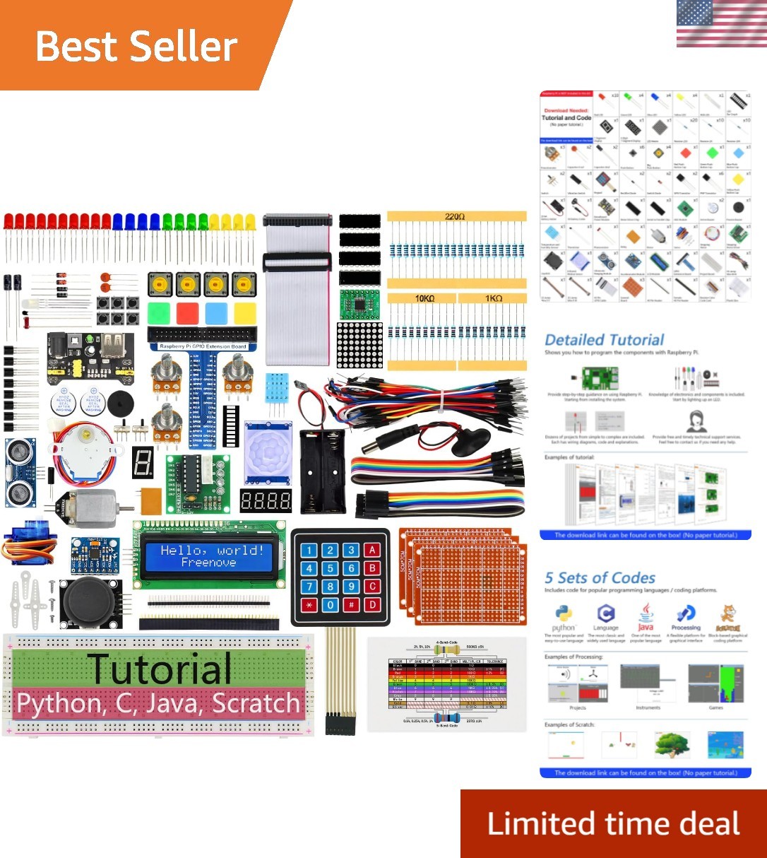 Comprehensive Raspberry Pi 5 Starter Kit – 128 Projects & Python Coding Guides