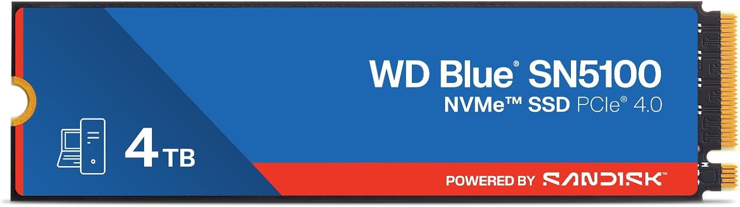 WD Blue SN5100 4TB NVMe M.2 2280 PCIe Gen 4.0, Up to 6,900MB/s Internal SSD