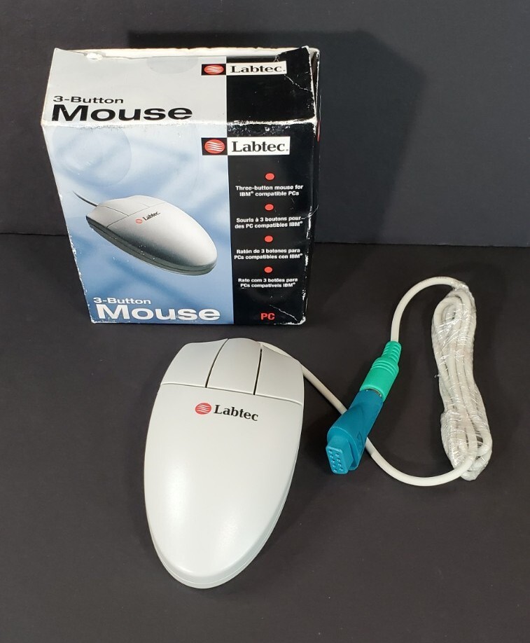 Vintage Labtec 3 Button Ball Wired Computer Mouse Serial or PS/2 Connect NEW NOS
