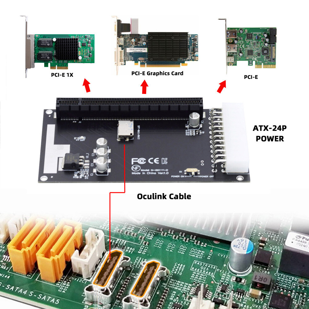 CABLECY 4x Oculink SFF-8612 SFF-8611 to PCIE PCI-Express 16x Adapter ATX Power