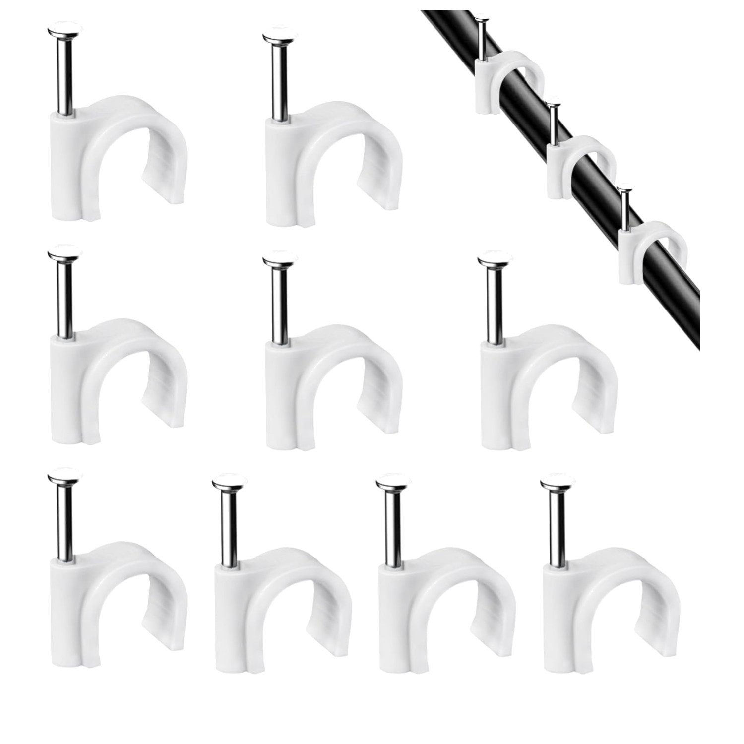 Cable Nails Clips, 100 Pcs, 7mm, Wire Wall Clips, White