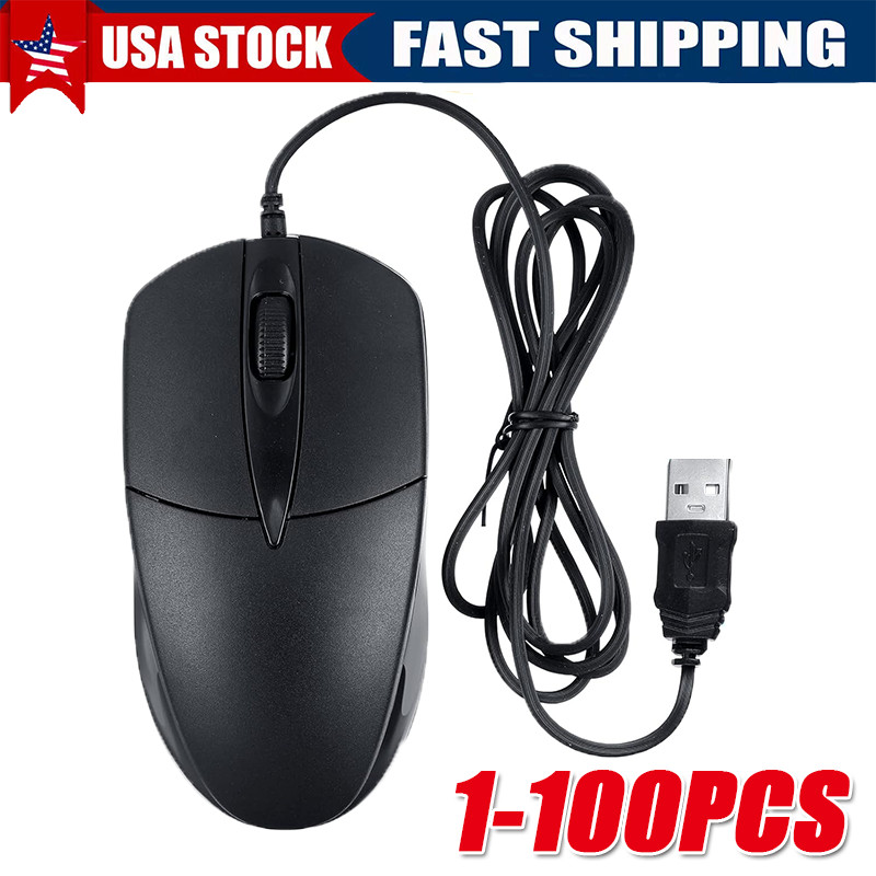 USB 2.0 Optical Wired Scroll Wheel Mouse PC Laptop Notebook Desktop Black Lot