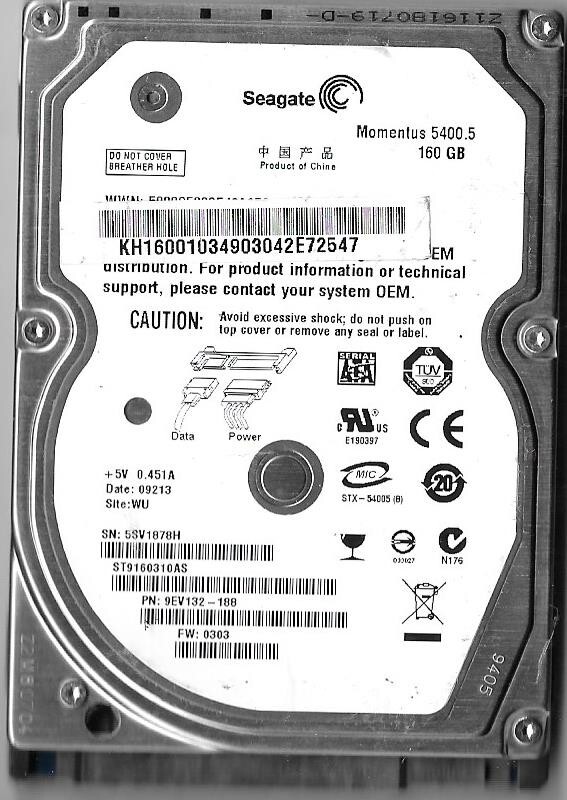 Seagate ST9160310AS 160GB Sata Hard Drive P/N: 9EV132-188 F/W: 0303  5SV  WU