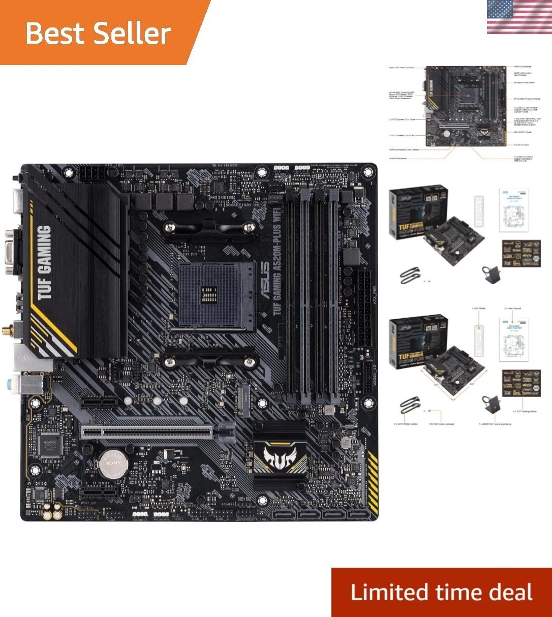 TUF Gaming A520M-PLUS WiFi AMD AM4 3rd Gen Ryzen microATX Gaming Motherboard ...