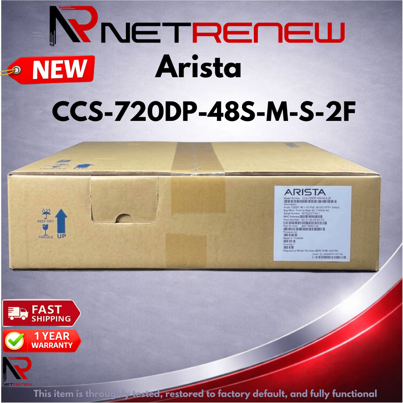 NEW  Arista CCS-720DP-48S-M-S-2F  Managed 48-Port PoE+ Gigabit 4x10G SFP+ Switch