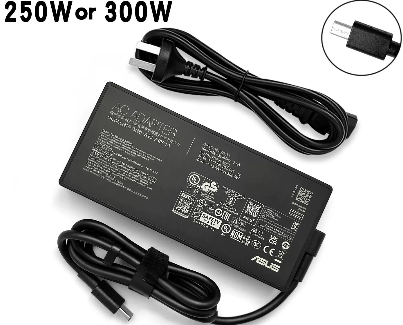 ASUS 250W 300W Laptop Charger A25-250P1A Rectangle Tip Power Supply AC Adapter