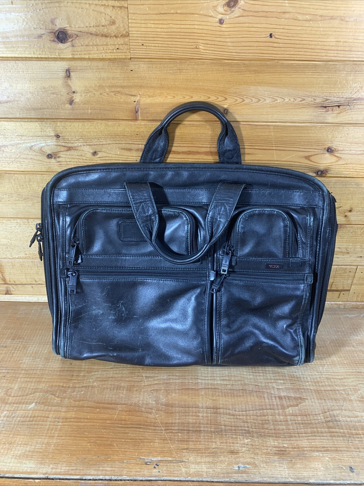 VTG TUMI Alpha Black Leather Compact Laptop Briefcase Bag Model 96114DH *Damage*