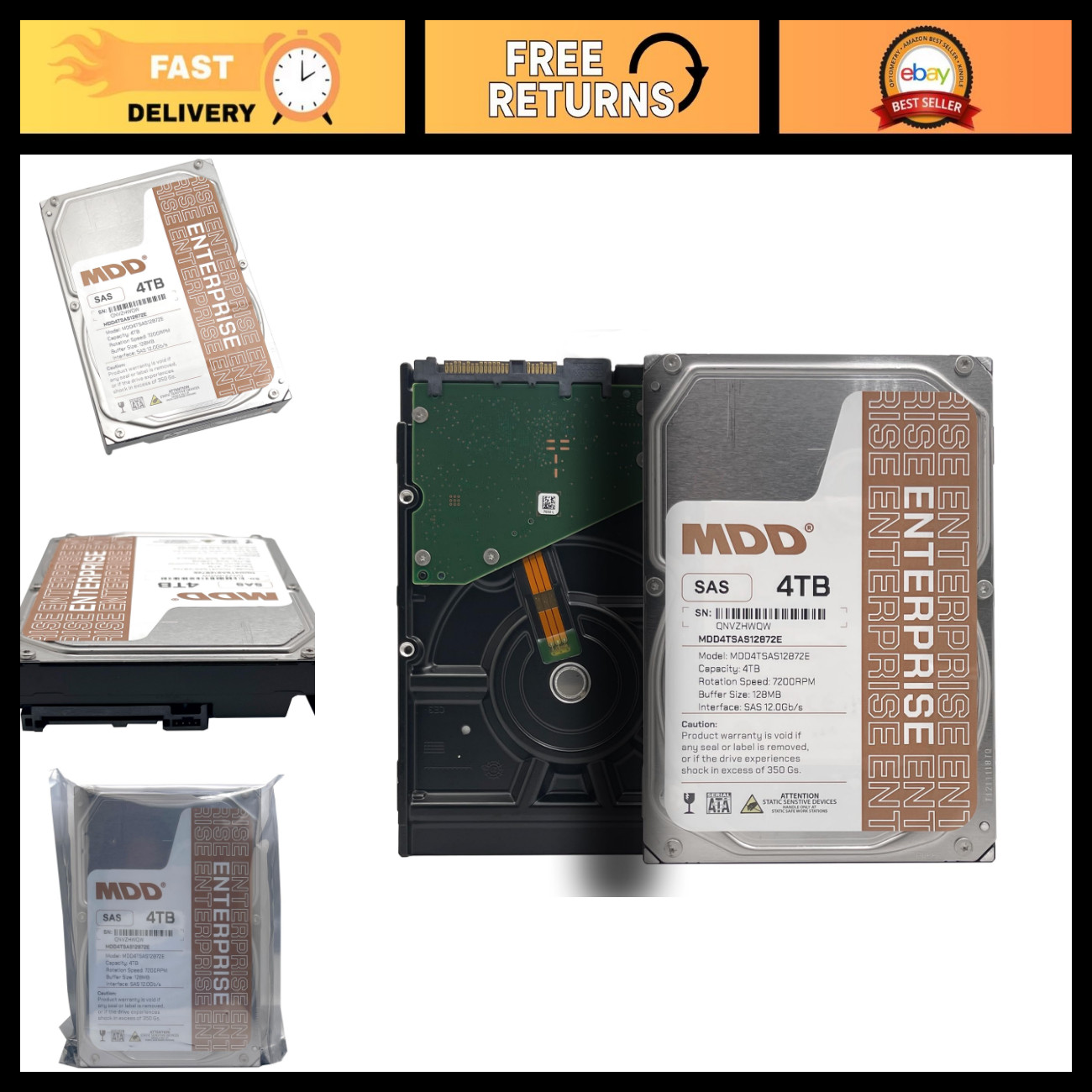 4TB 7200RPM SAS 12Gb/s 3.5" Internal Enterprise Hard Drive - 128MB Cache (Renewe