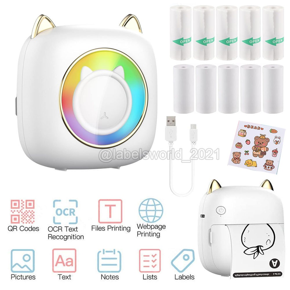 Portable Mini Thermal Printer Wireless Bluetooth Pocket Photo Printer w/ 10 Roll