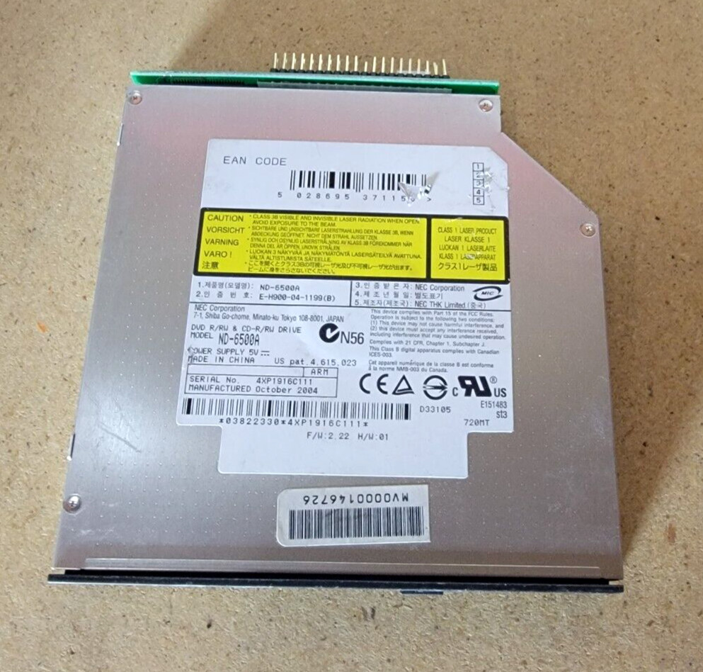 NEC ND-6500A Notebook 8X DVD+R/RW Drive / Black, IDE, 12.7mm, Slimline