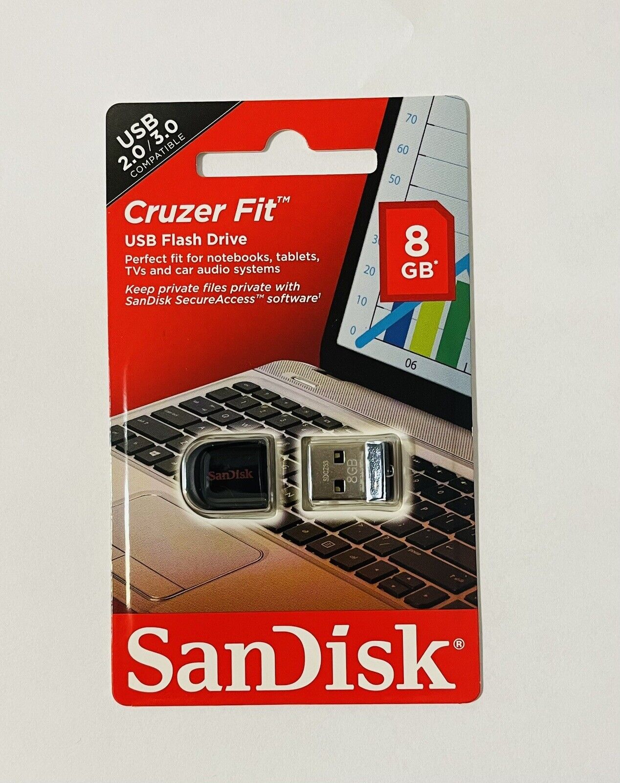 SanDisk Cruzer Fit Flash Drive 8GB USB 2.0/3.0 Mini USB Flash Drive - 4 Pack