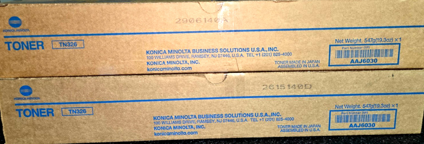 SET OF 2 Konica Minolta TN-326  Black Toner Cartridge  GENUINE NEW NEVER OPENED