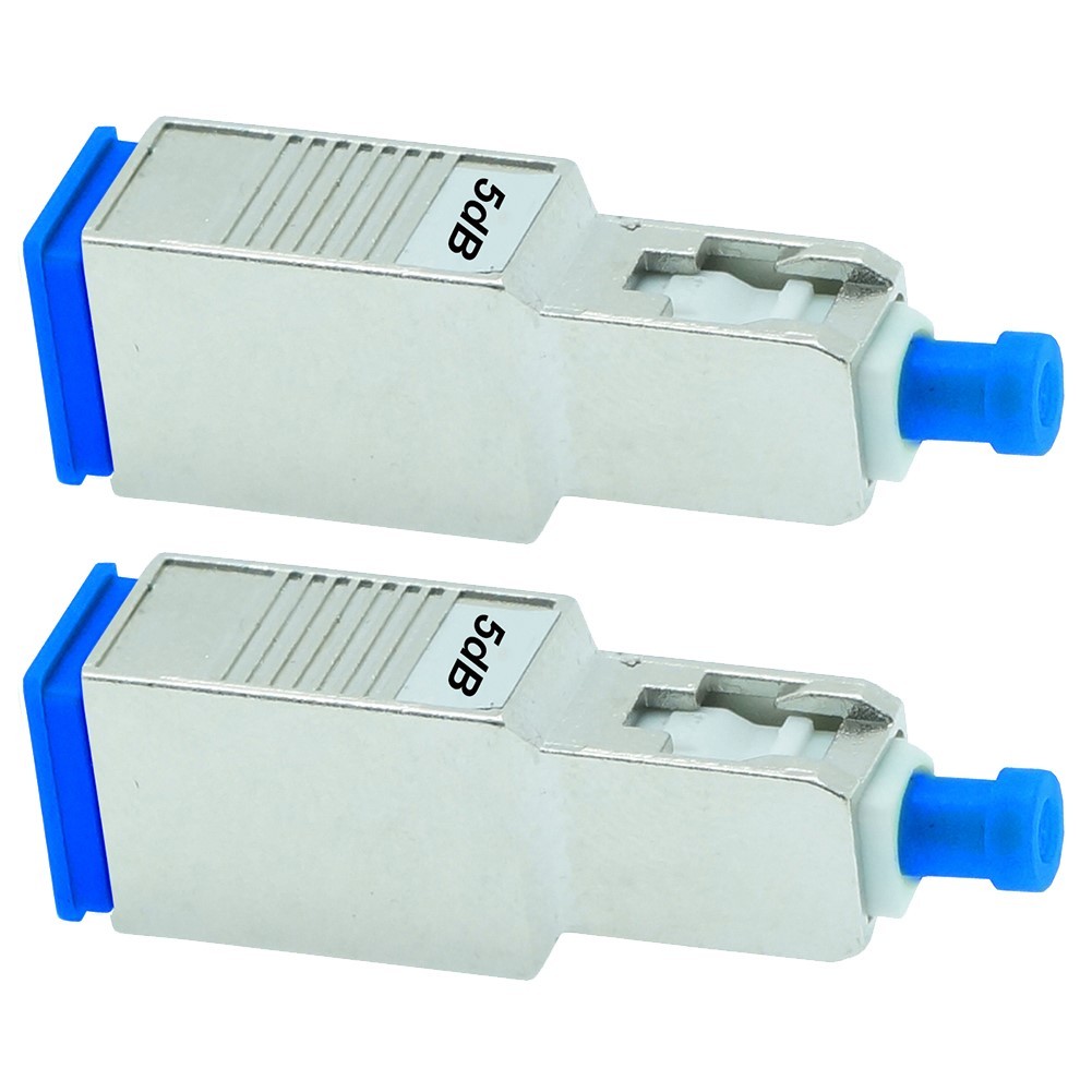 2 Pcs 5dB SC UPC Connector Fiber Optic Optical Single Mode Attenuator Metal Blue