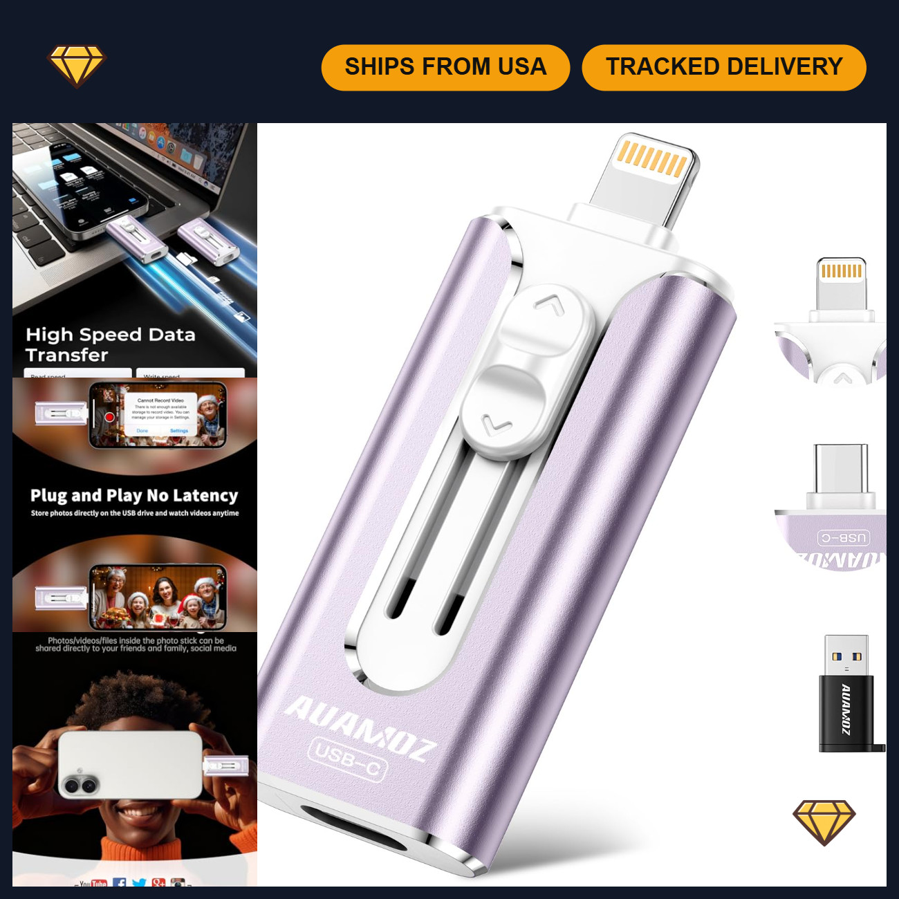 512GB Mini Dual Interface Flash Drive - Portable Memory Stick for iPhone, iPad,