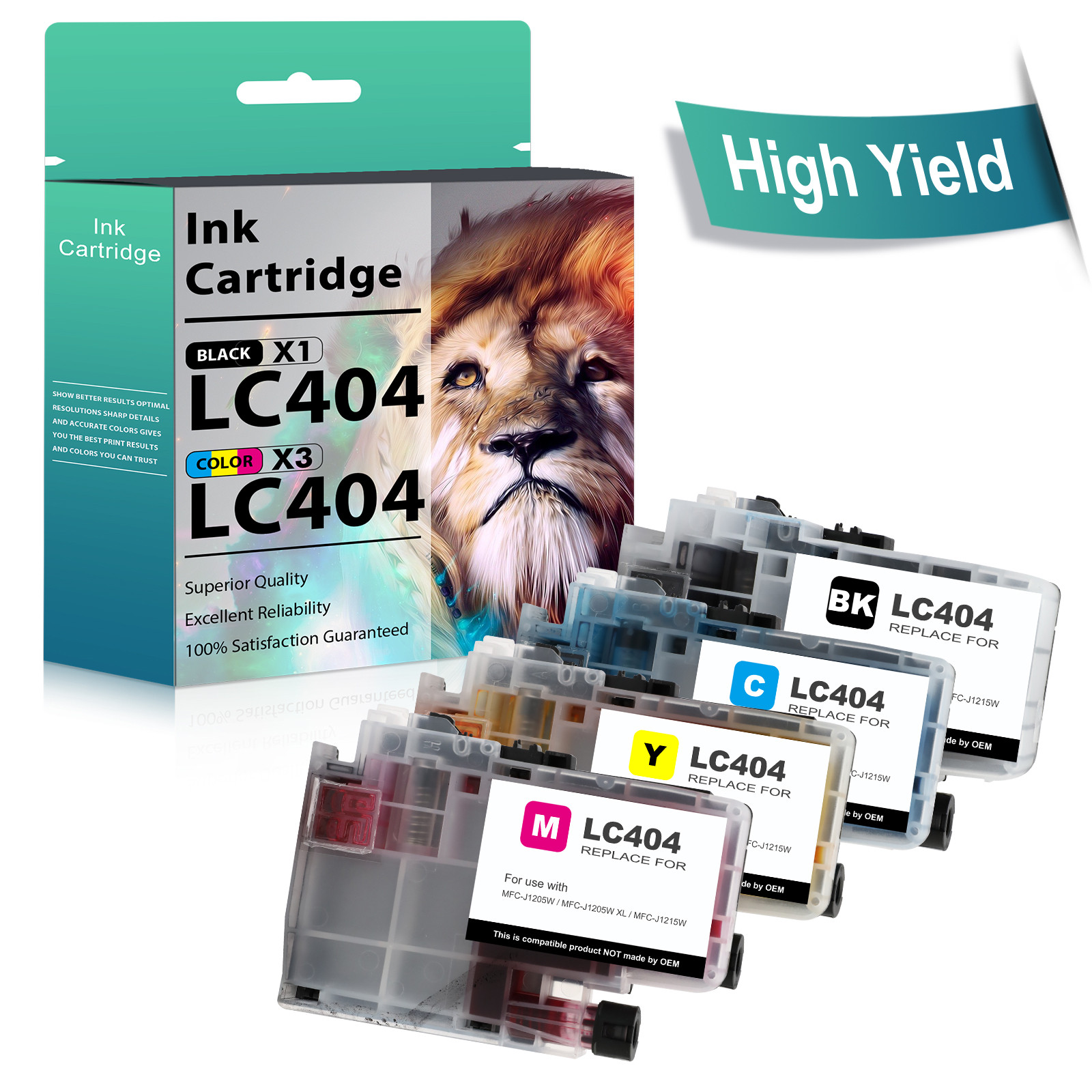4 Pack High Yield LC-404 Ink For Brother MFC-J1205W MFC-J1215W MFC-J1205W XL
