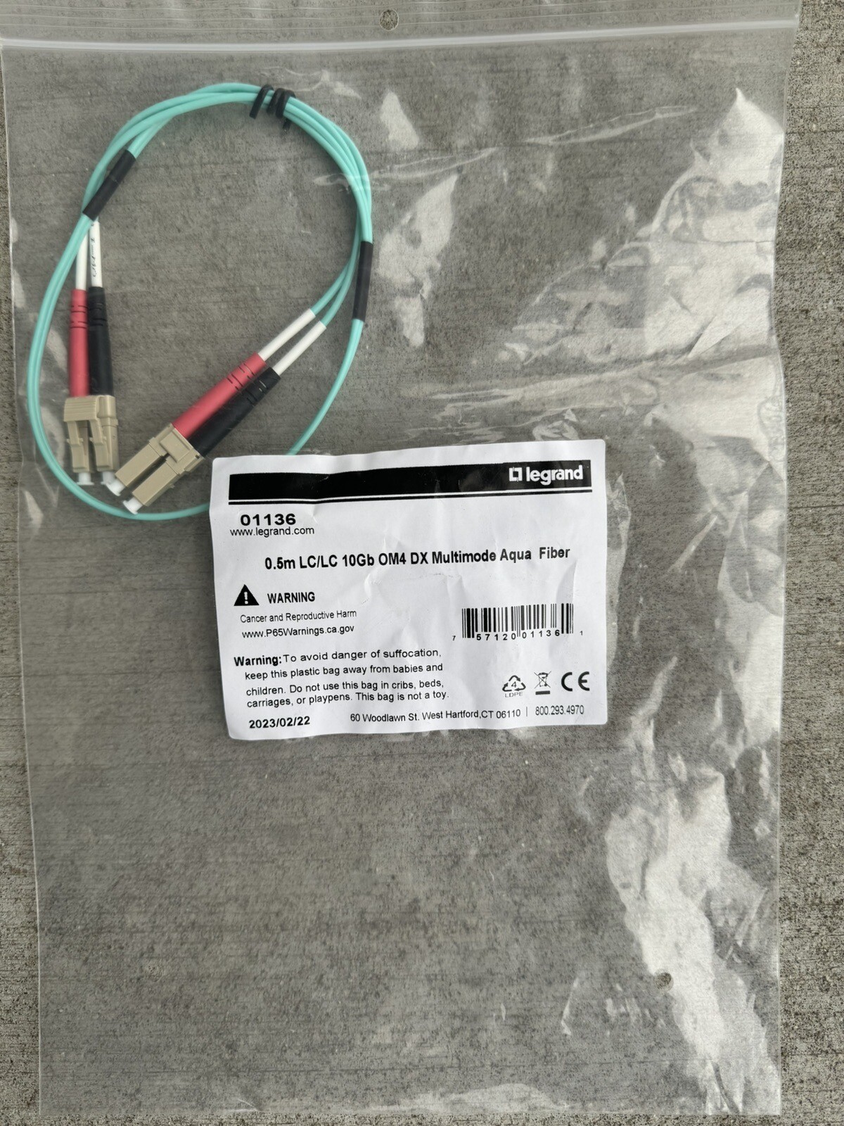 C2G 01136 0.5M LC/LC 10Gb OM4 Multimode PVC Fiber Optic Cable Aqua