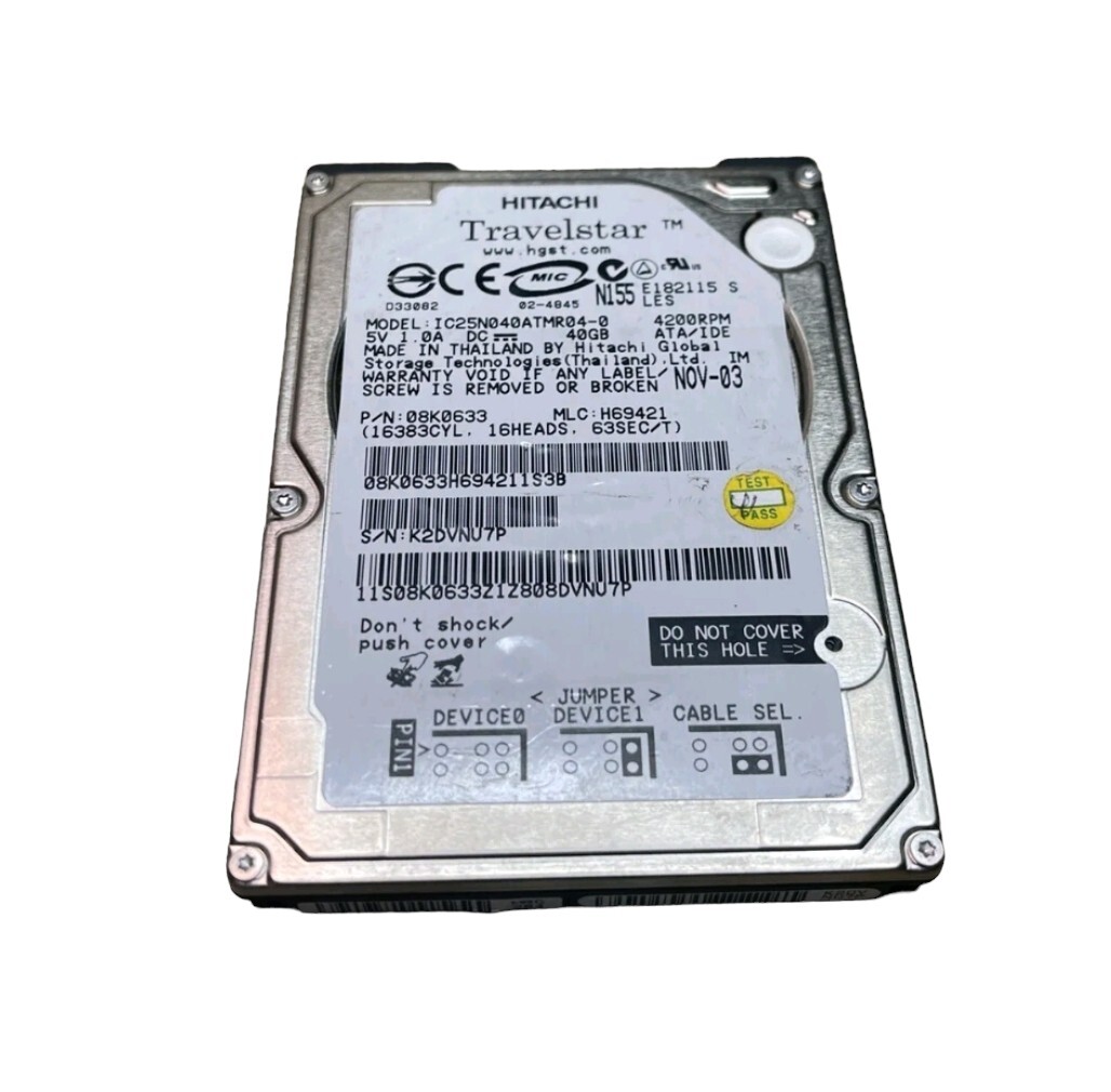 (LOT OF 2) HITACHI 40GB IC25N040ATMR04-0 08K0633 MLC H69421 HARD DRIVE