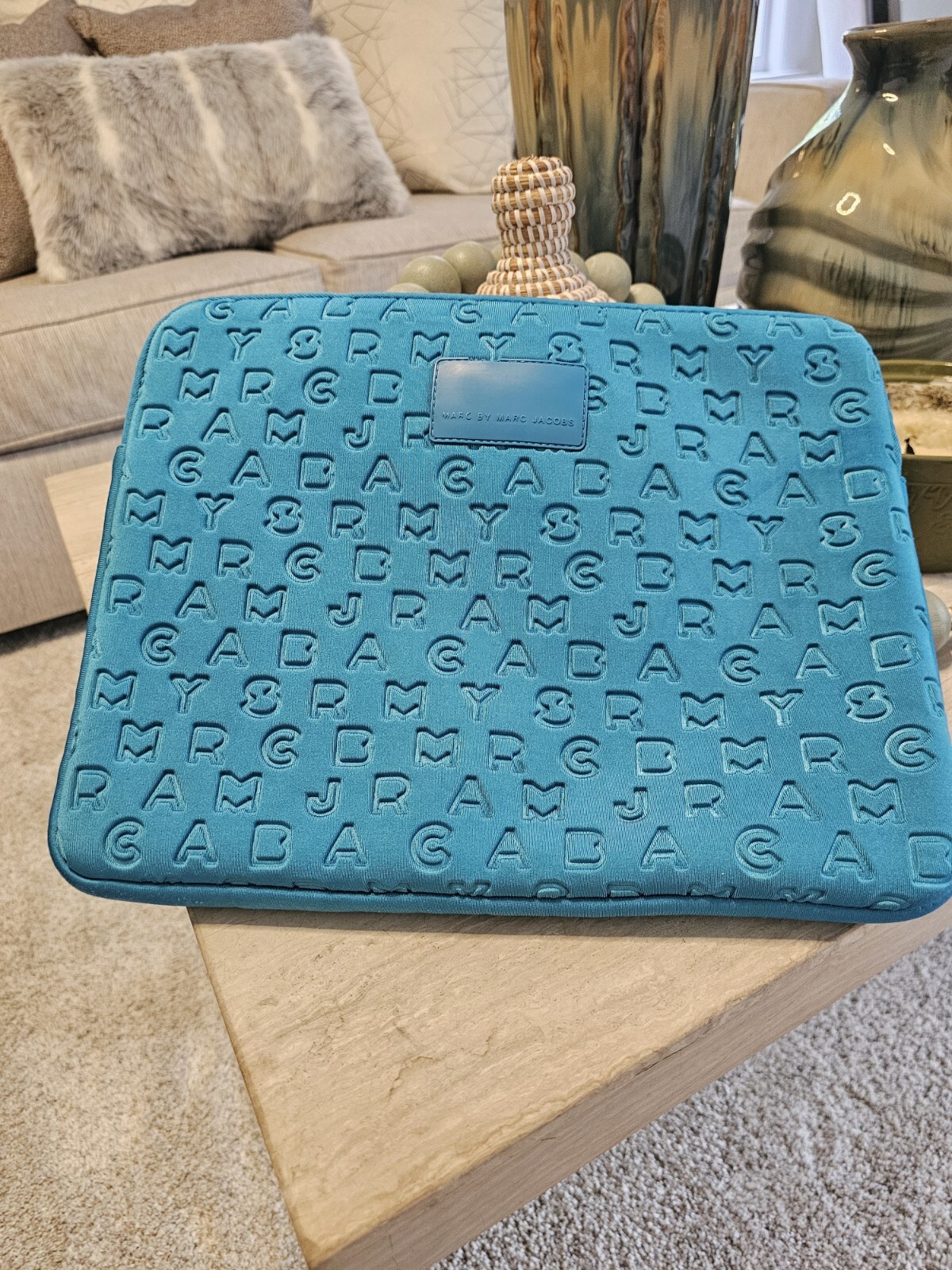 Marc by Marc Jacobs Light Green Padded Neoprene Zipper Top Laptop Ipad Case 