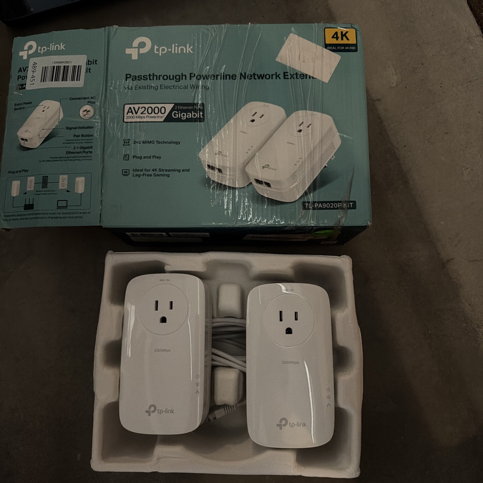 TP-Link AV2000 Powerline Ethernet Adapter Passthrough 2 Gigabit Ports w/ Box
