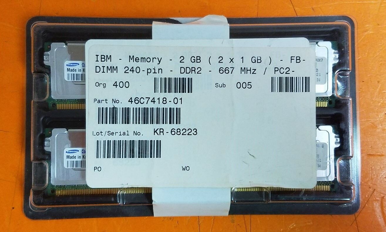 ⭐️⭐️⭐️⭐️⭐️ IBM 46C7418 ECC DIMM Memory RAM Sticks (2X1GB) PC2-5300 DDR2 SDRAM