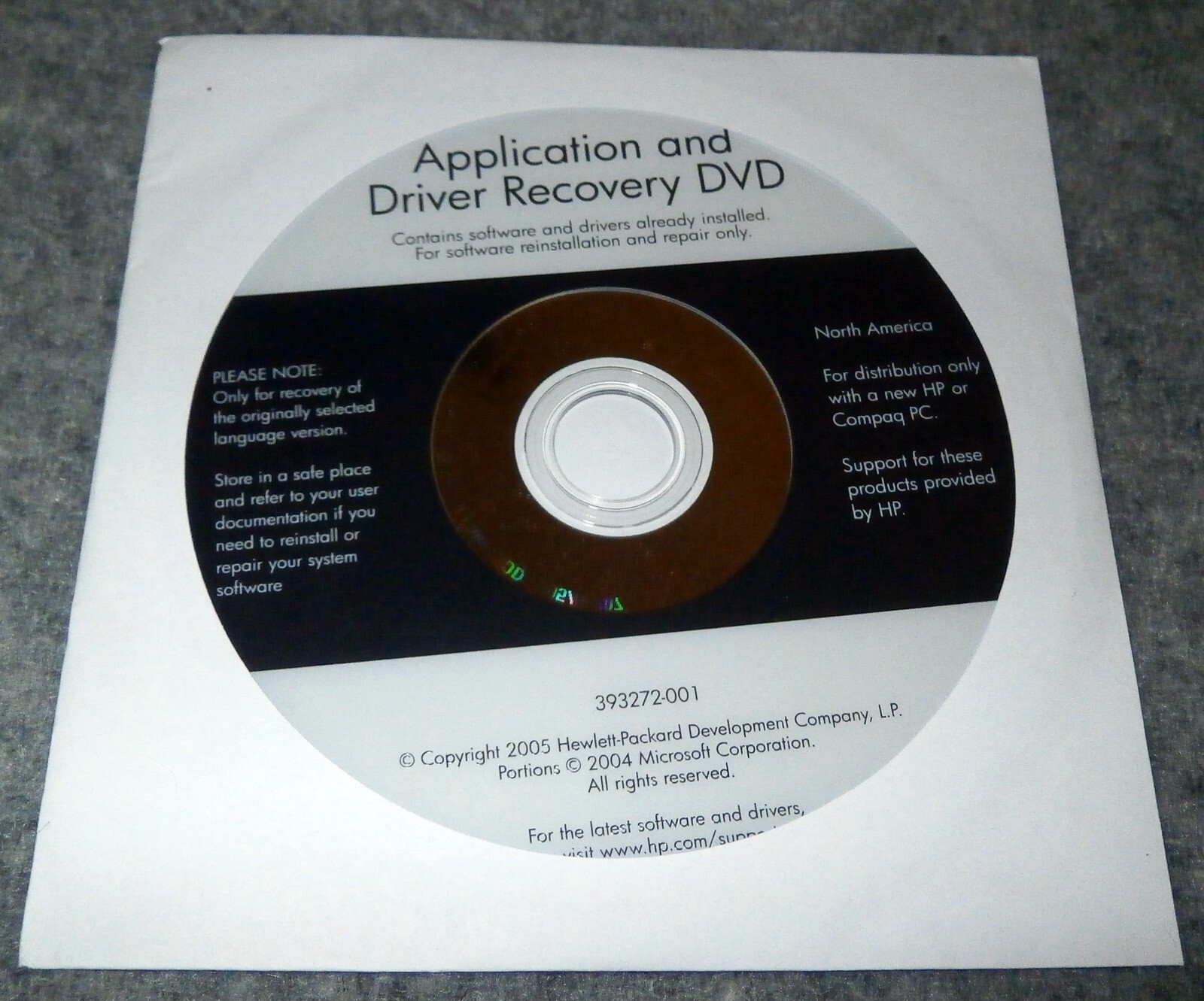2005 Application and Driver Recovery | NEW & UNUSED DVD | HP / Compaq PC