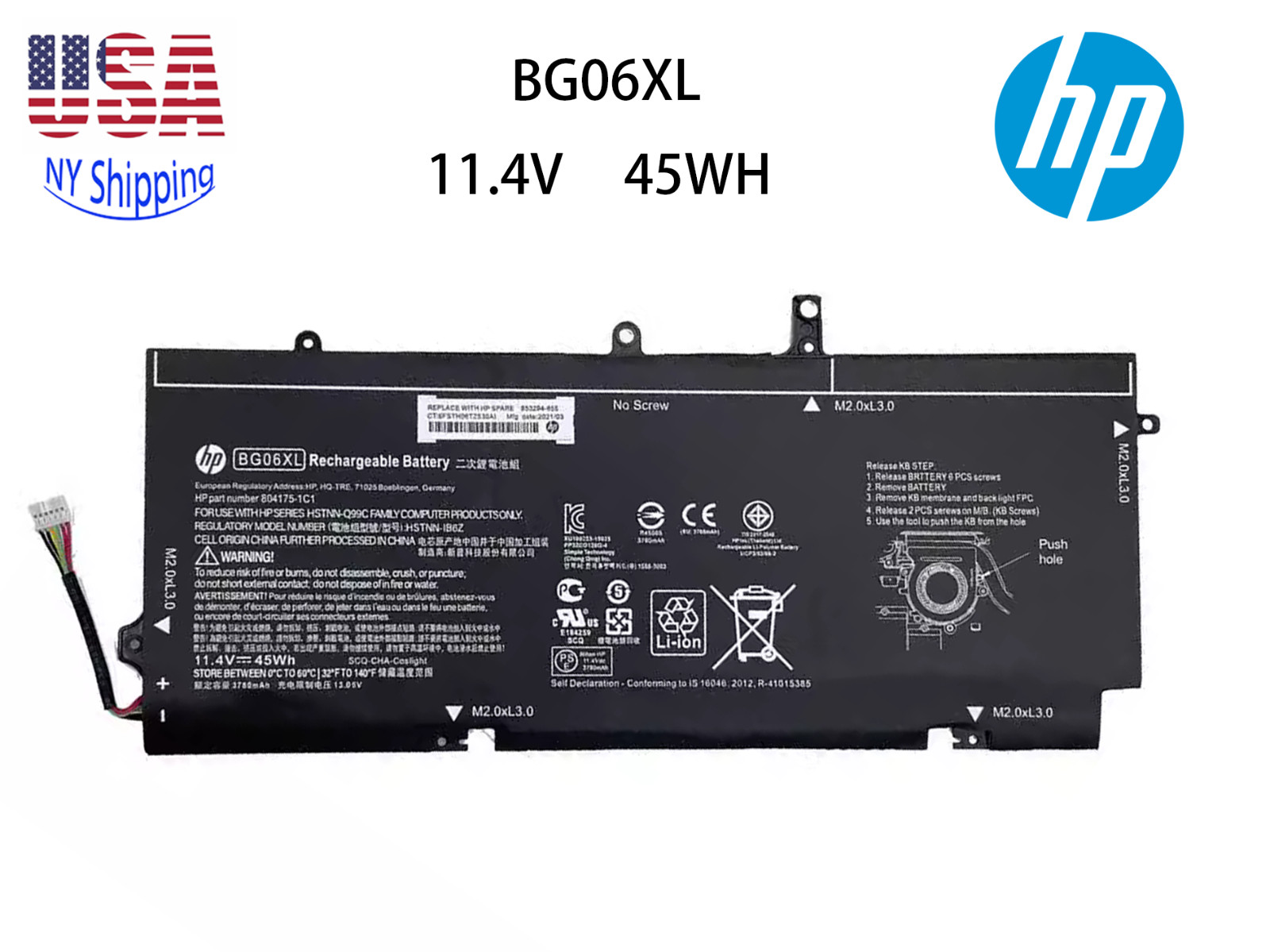 OEM Genuine 45W BG06XL Battery For HP EliteBook 1040 G3 804175-1B1 804175-1C1 US