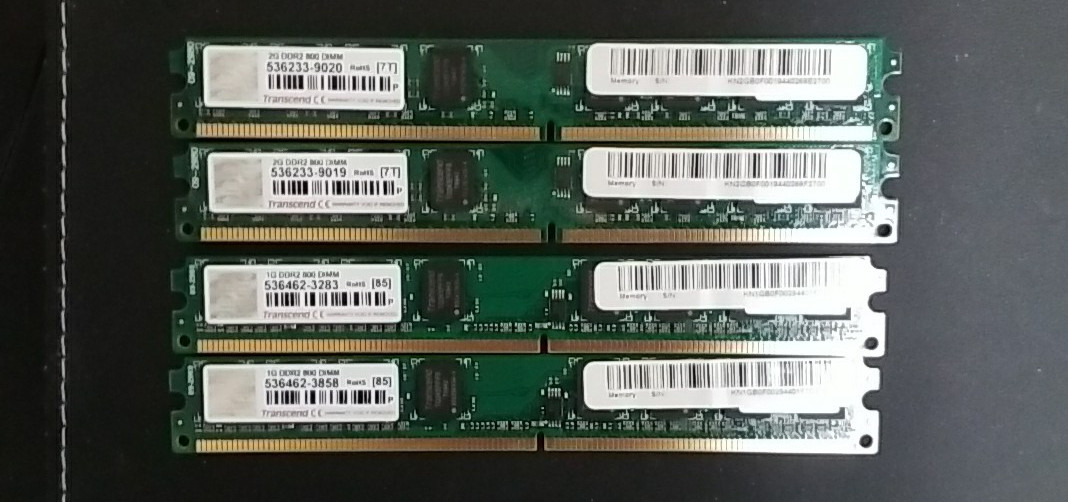 6GB Mixed Lot Transcend DDR2 Desktop RAM 800MHz PC2-6400 (2x2GB + 2x1GB Kit)