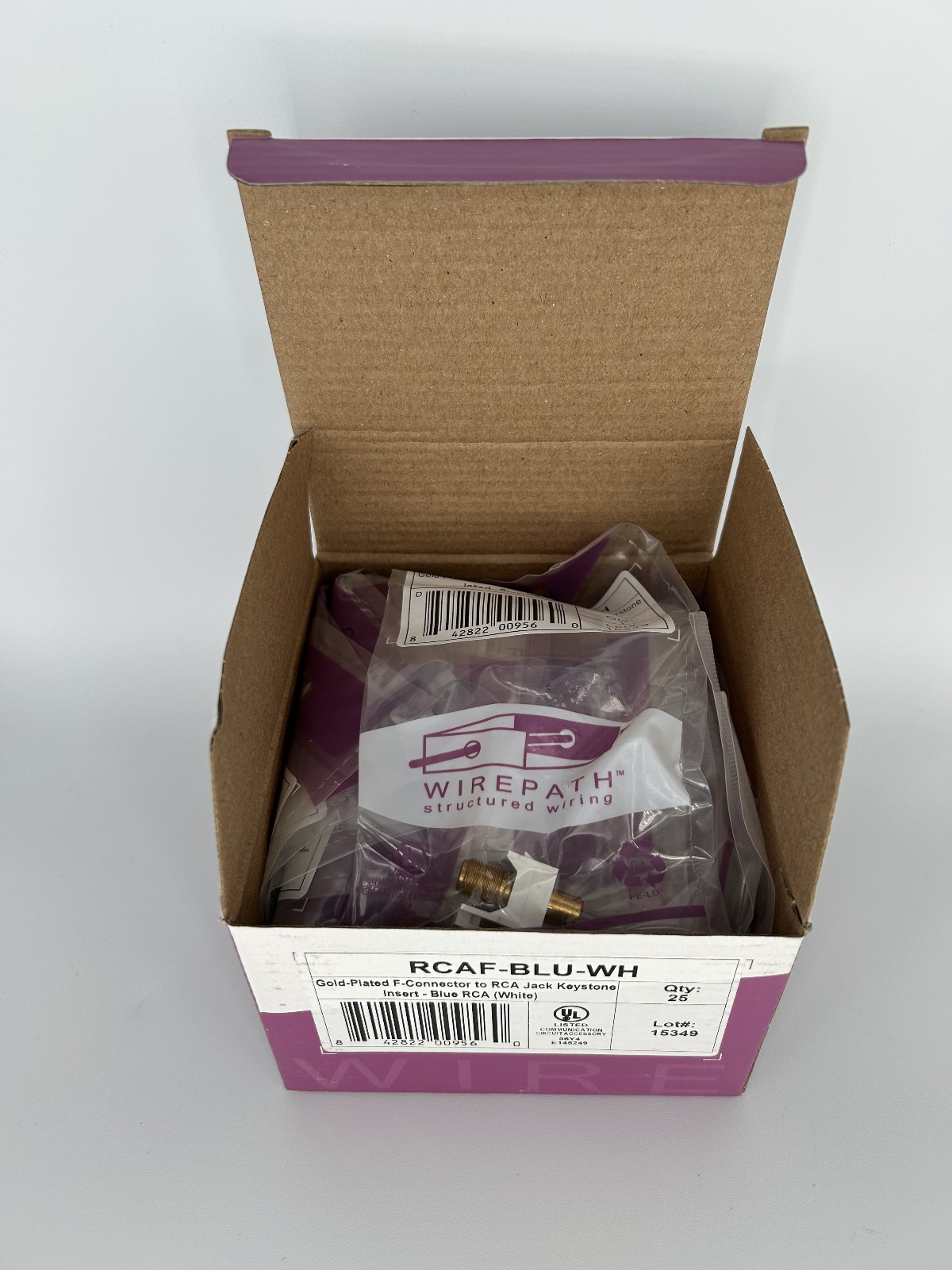Wirepath Gold Plated F-Conenctor to RCA Jack Keystone Inserts - 25 Pack