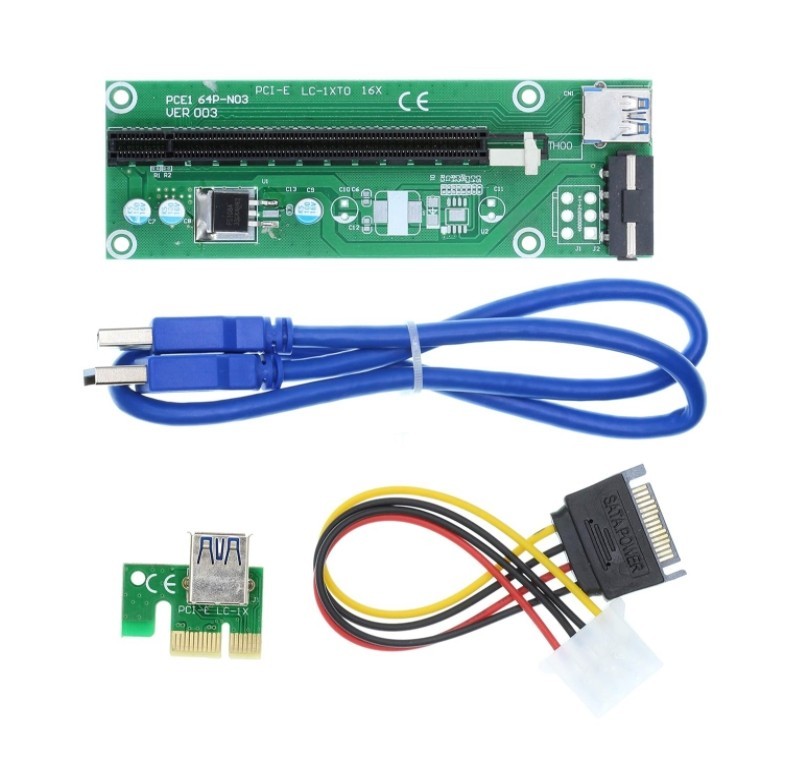 PCE164P-NO3 PCI-E 1X to 16X VER003 Riser Card Extender + 15Pin SATA to 4Pin IDE