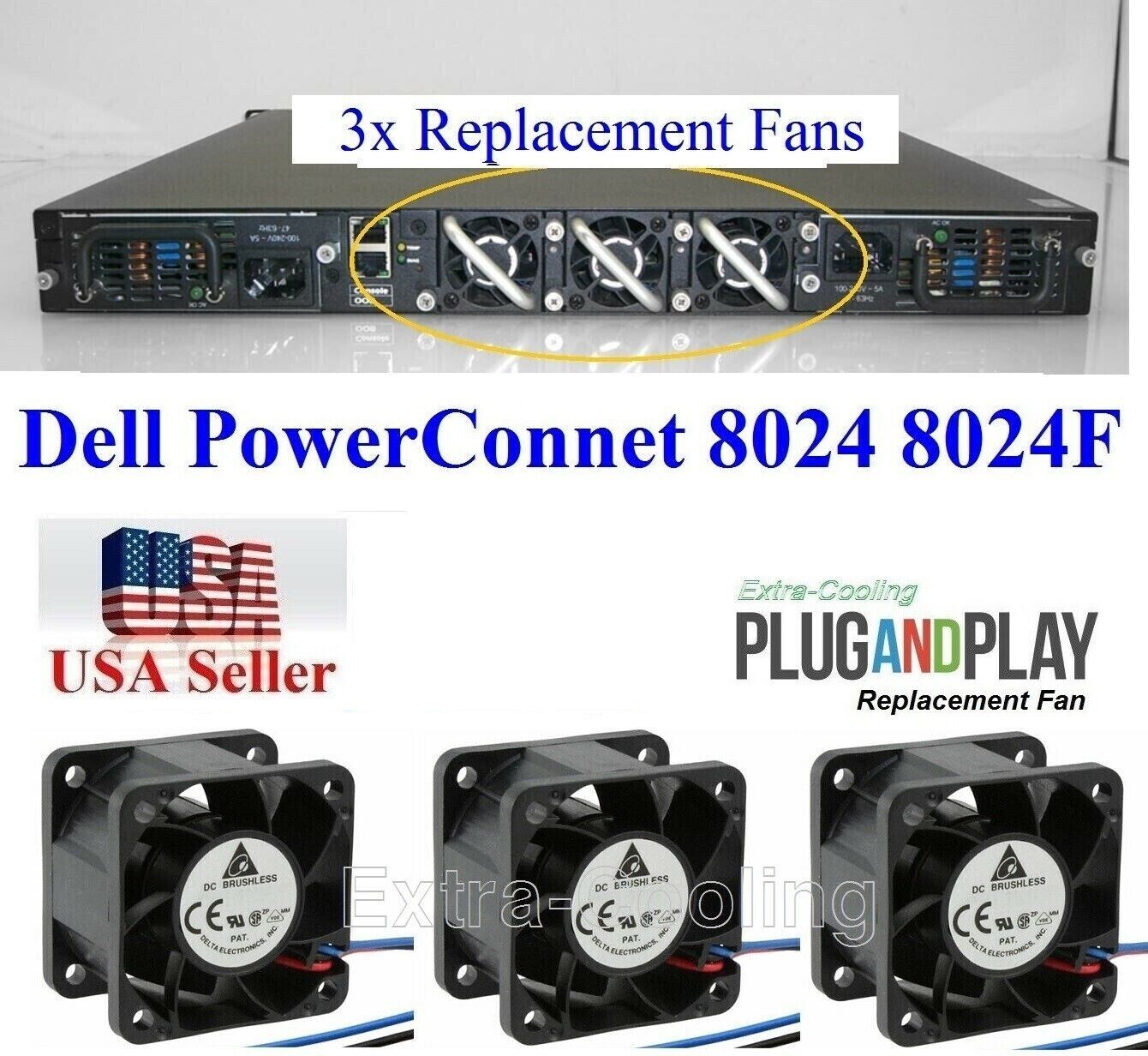 3x Original Fans Replacement Dell PowerConnect 8024 8024F