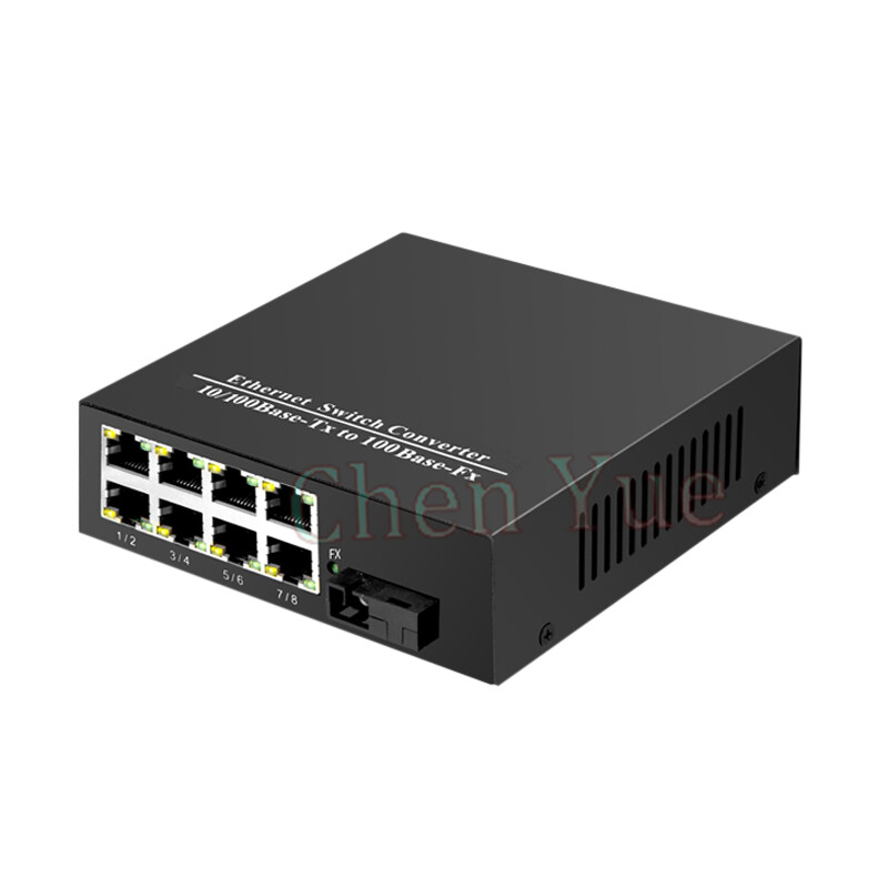 10/100M Single Mode Single Fiber Fiber Optic Media Converter 1 SC Fiber 8 RJ45