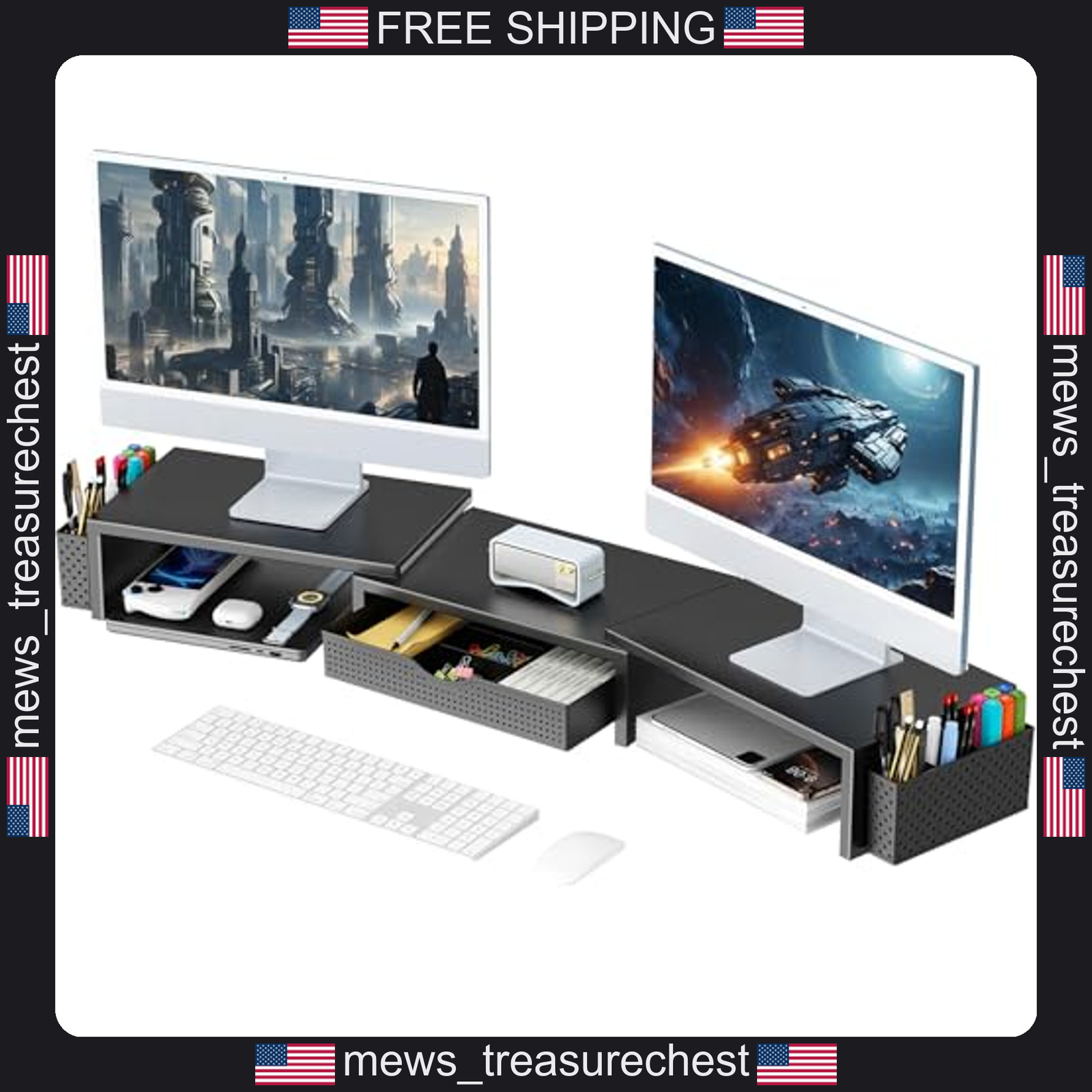 Gianotter Dual Monitor Stand Riser with Drawer and Pen Holders
