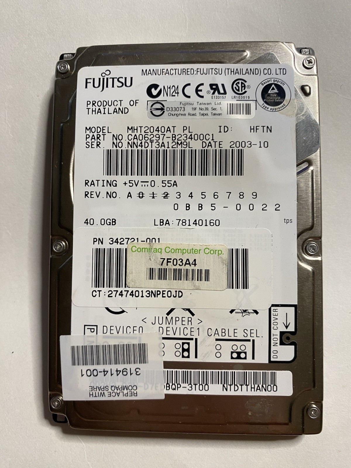 Fujitsu MHT2040AT 40GB 2.5" IDE Laptop HDD 4200RPM 2MB Cache