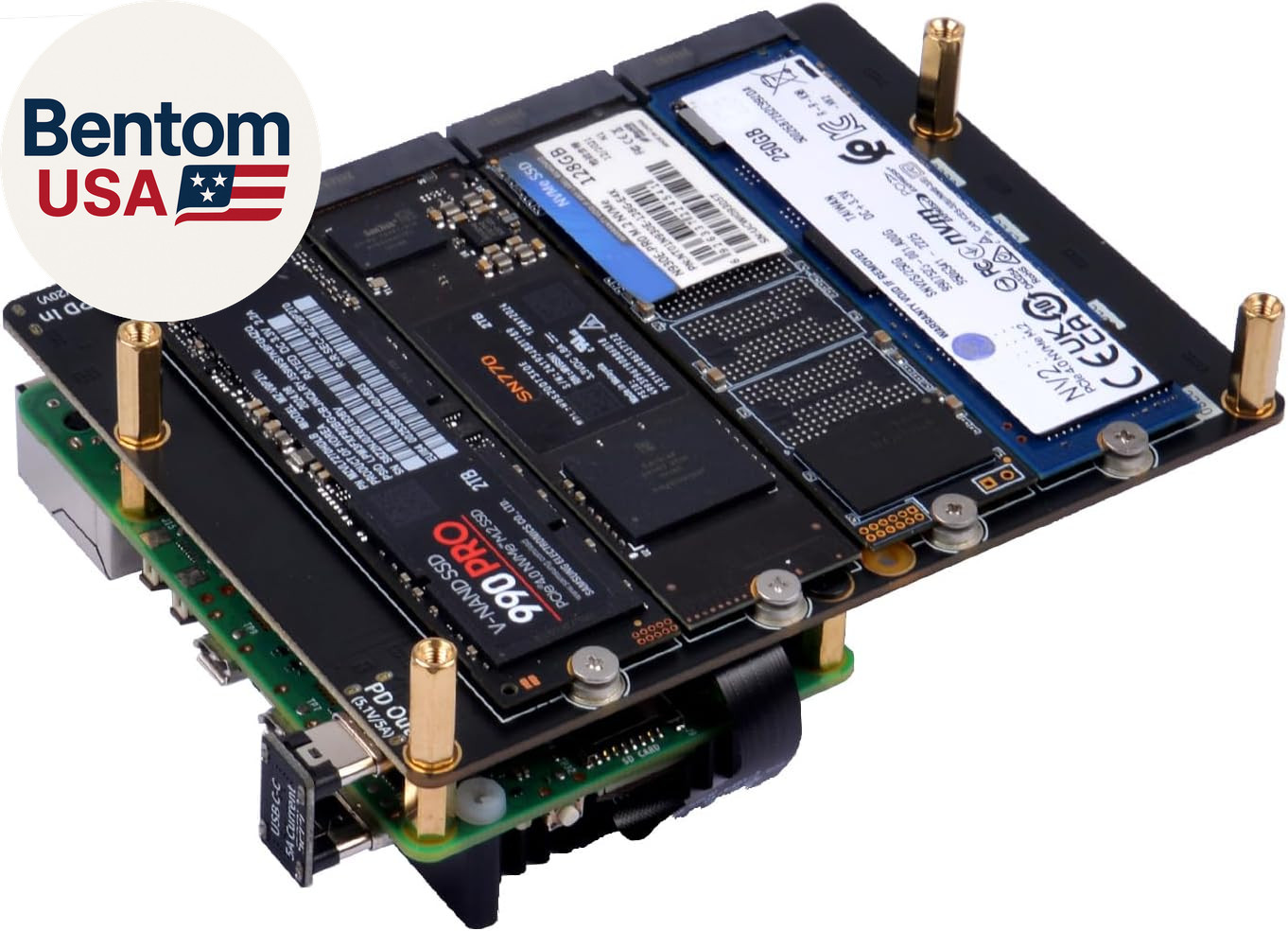 N16 Quad M.2 M-Key Nvme SSD HAT for Raspberry Pi 5, Support M.2 Nvme M-Key 2230/
