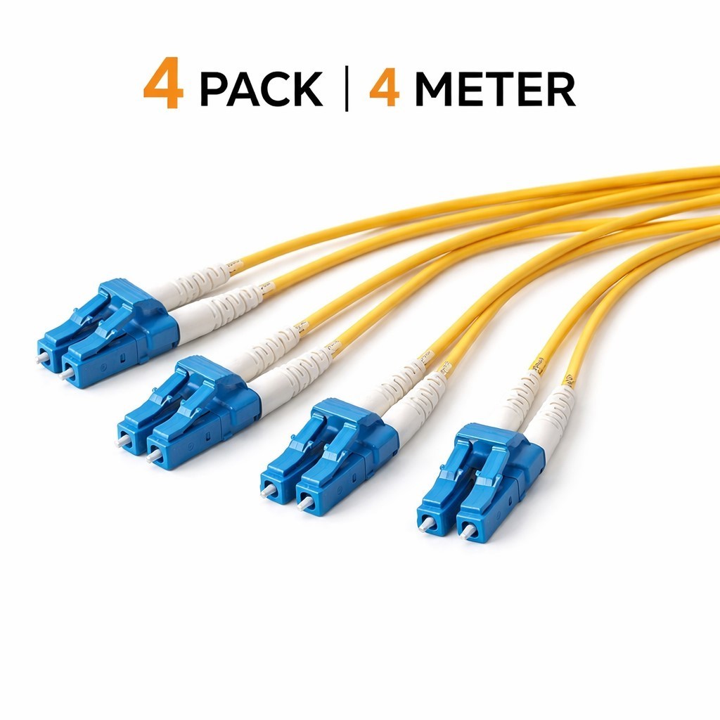 4M LC‑LC Single Mode Fiber Patch Cable OS2 9/125 Yellow Duplex - 4 Pack