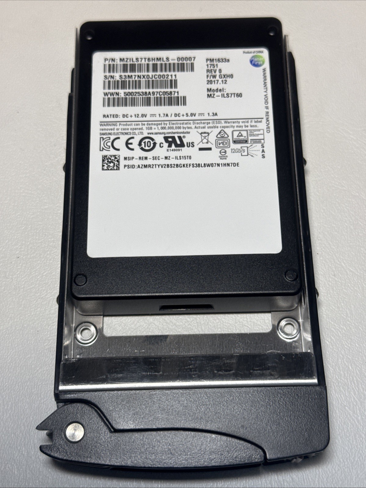 Samsung 2.5" PM1633a 7.68TB SAS 12G SSD SOLID STATE ENTERPRISE DRIVE MZ-ILS7T60
